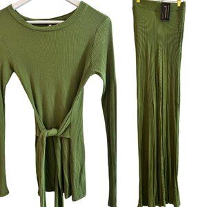 Green Ribbed Two-Piece Set – Long Sleeve & Tall-Girl Friendly, Size Small